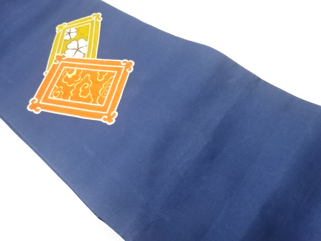 アンティーク　絵皿に花・雲模様刺繍袋帯（材料）